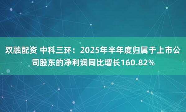 双融配资 中科三环：2025年半年度归属于上市公司股东的净利润同比增长160.82%